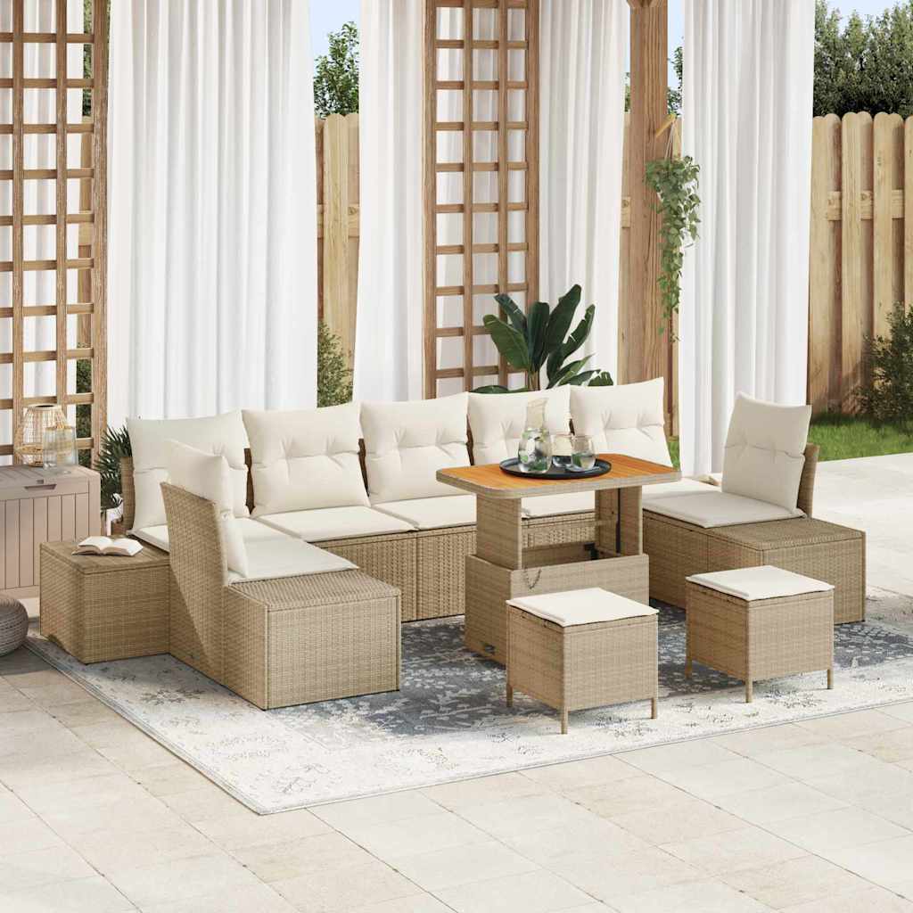 vidaXL Garten-Sofa-Set mit Kissen 10 pcs Schwarz Poly Rattan