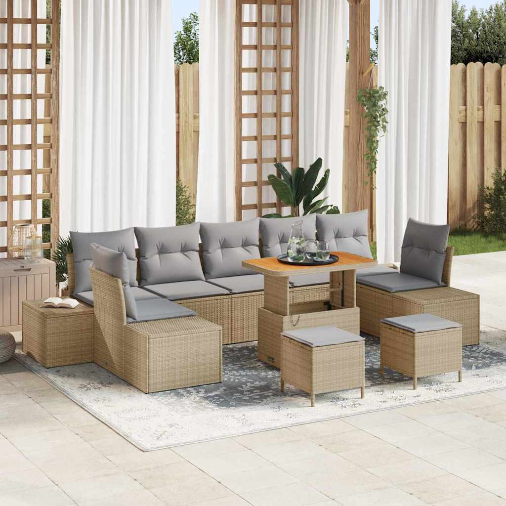 vidaXL Garten-Sofa-Set mit Kissen 10 pcs Schwarz Poly Rattan