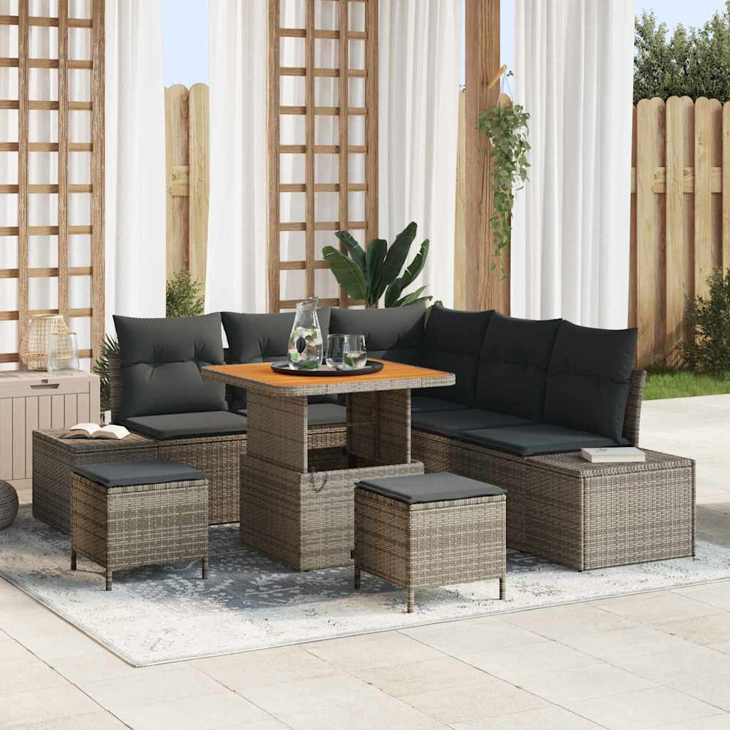 vidaXL Garten-Sofa-Set mit Kissen 8 pcs Schwarz Poly Rattan