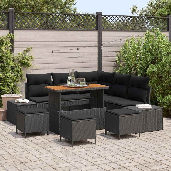 vidaXL Garten-Sofa-Set mit Kissen 8 pcs Schwarz Poly Rattan