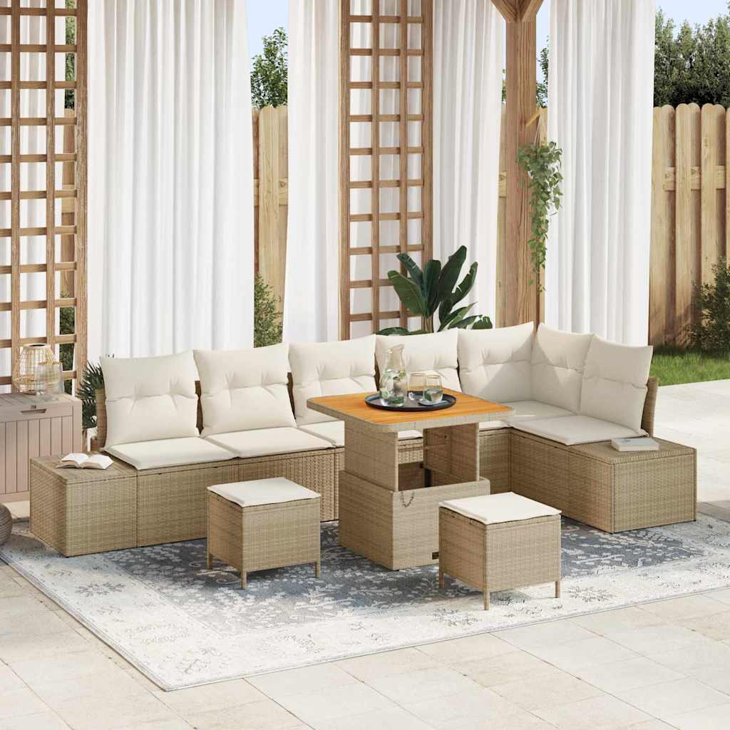 vidaXL Gartensofa-set mit Kissen 9 pcs Schwarz Poly-Rattan