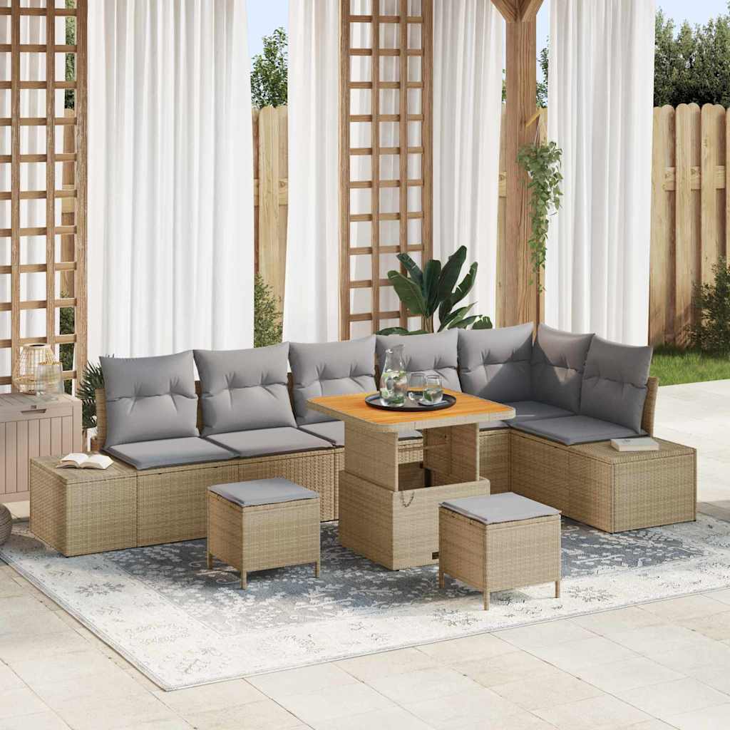 vidaXL Gartensofa-set mit Kissen 9 pcs Schwarz Poly-Rattan