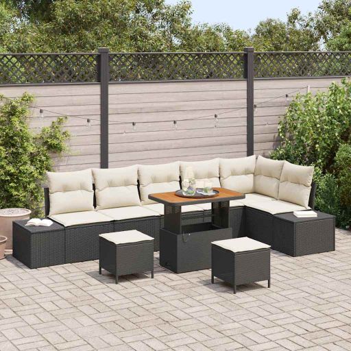 vidaXL Gartensofa-set mit Kissen 9 pcs Schwarz Poly-Rattan