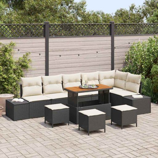 vidaXL Gartensofa-set mit Kissen 9 pcs Schwarz Poly-Rattan