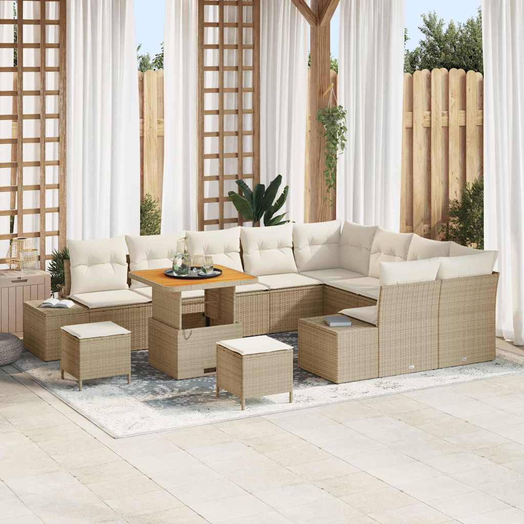 vidaXL Garten-Sofa-Set mit Speicher 12 pcs Schwarz Poly Rattan