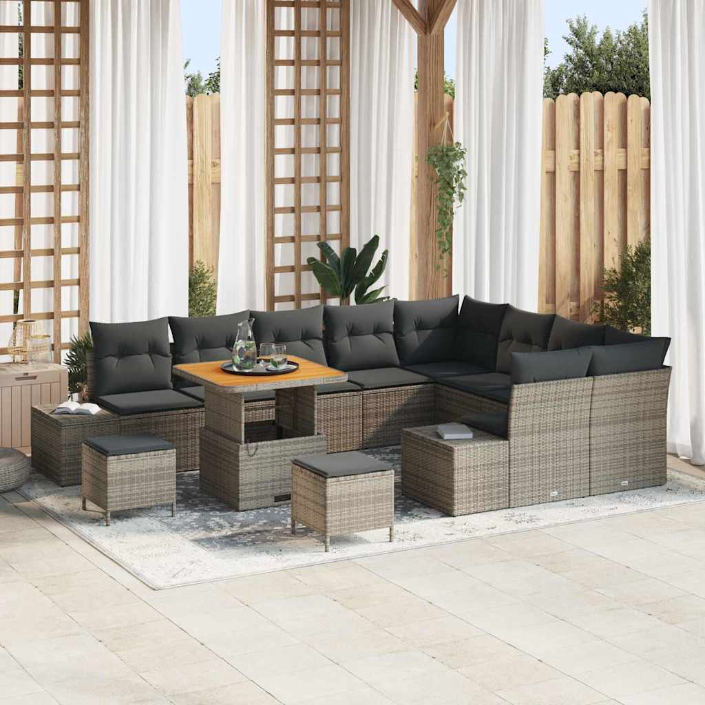 vidaXL Garten-Sofa-Set mit Speicher 12 pcs Schwarz Poly Rattan