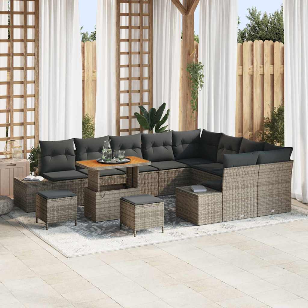 vidaXL Garten-Sofa-Set mit Speicher 12 pcs Schwarz Poly Rattan