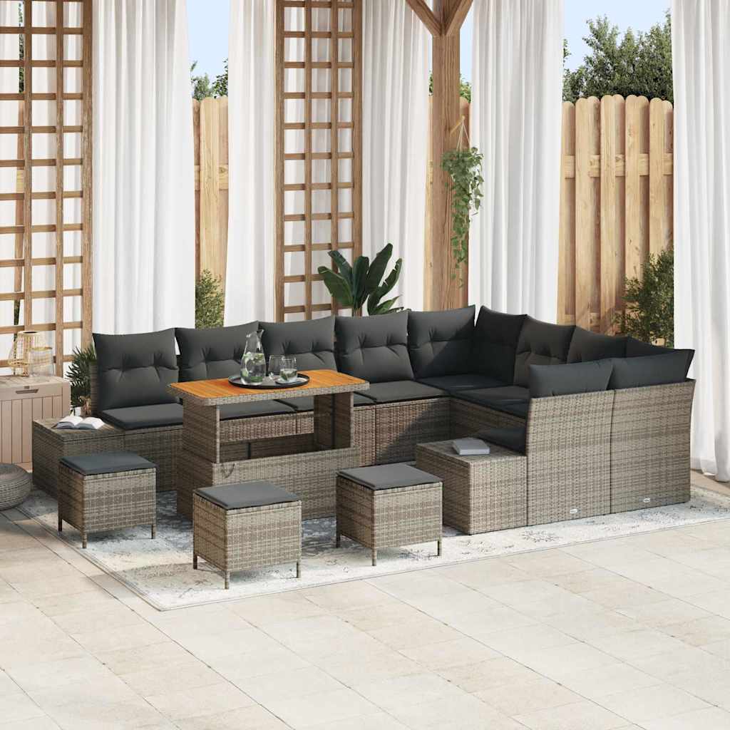 vidaXL Garten-Sofa-Set mit Speicher 12 pcs Schwarz Poly Rattan