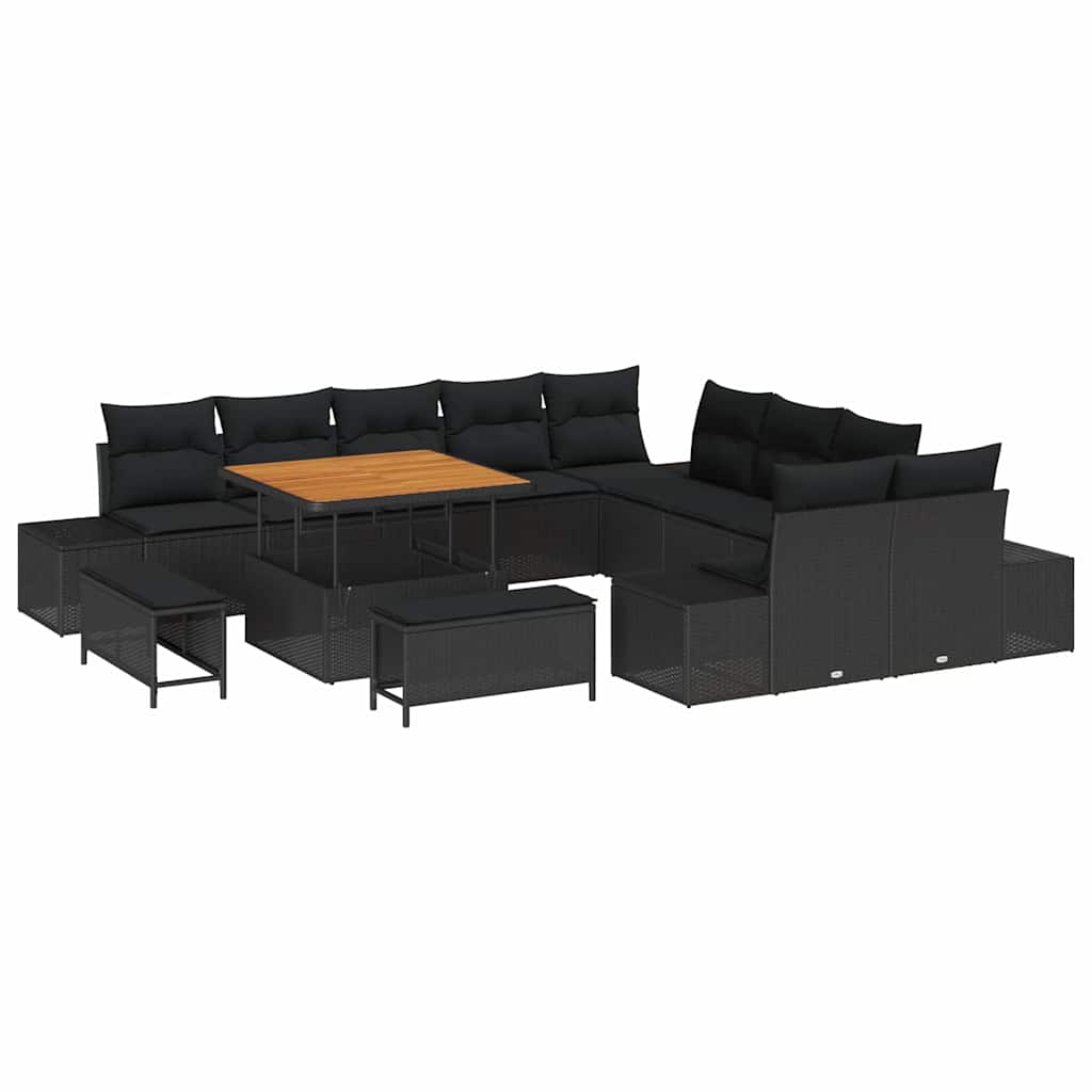 vidaXL Garten-Sofa-Set mit Kissen 13 pcs Schwarz Poly Rattan