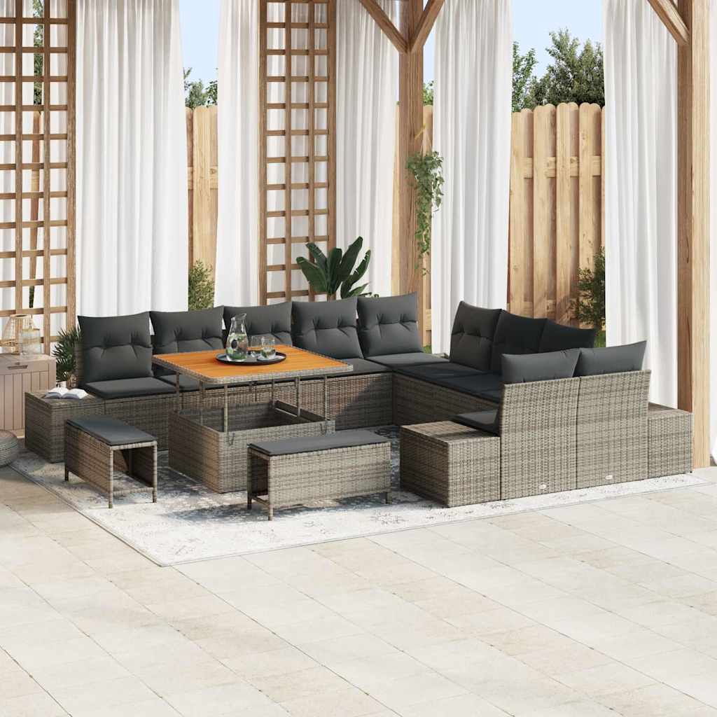 vidaXL Garten-Sofa-Set mit Kissen 13 pcs Schwarz Poly Rattan