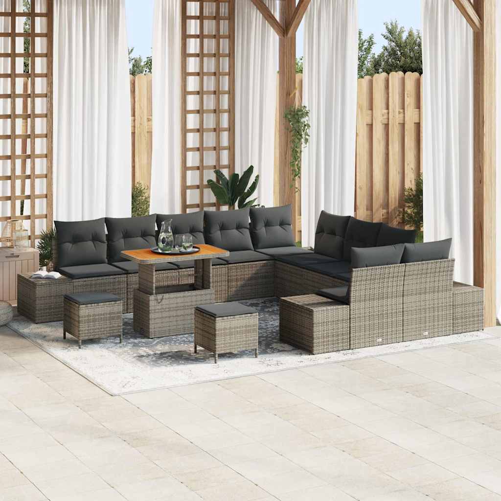 vidaXL Garten-Sofa-Set mit Kissen 13 pcs Schwarz Poly Rattan