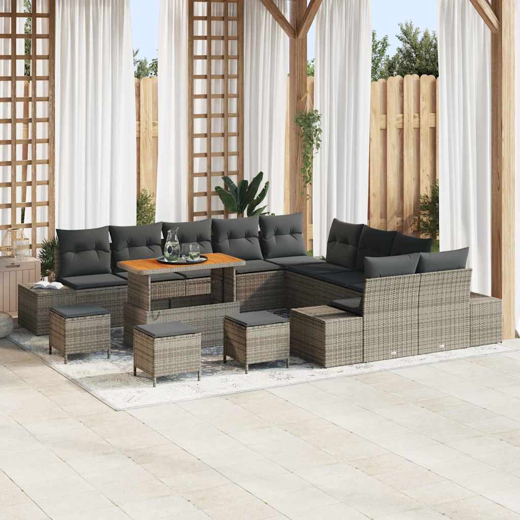 vidaXL Garten-Sofa-Set mit Kissen 13 pcs Schwarz Poly Rattan
