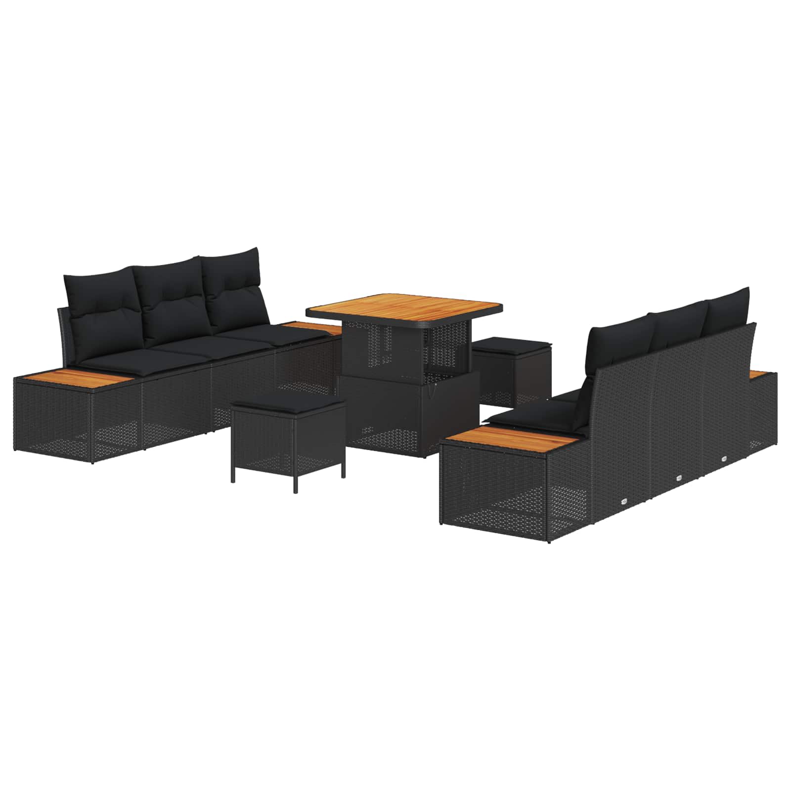 vidaXL Gartensofa-set 9 pcs Schwarz Poly-Rattan