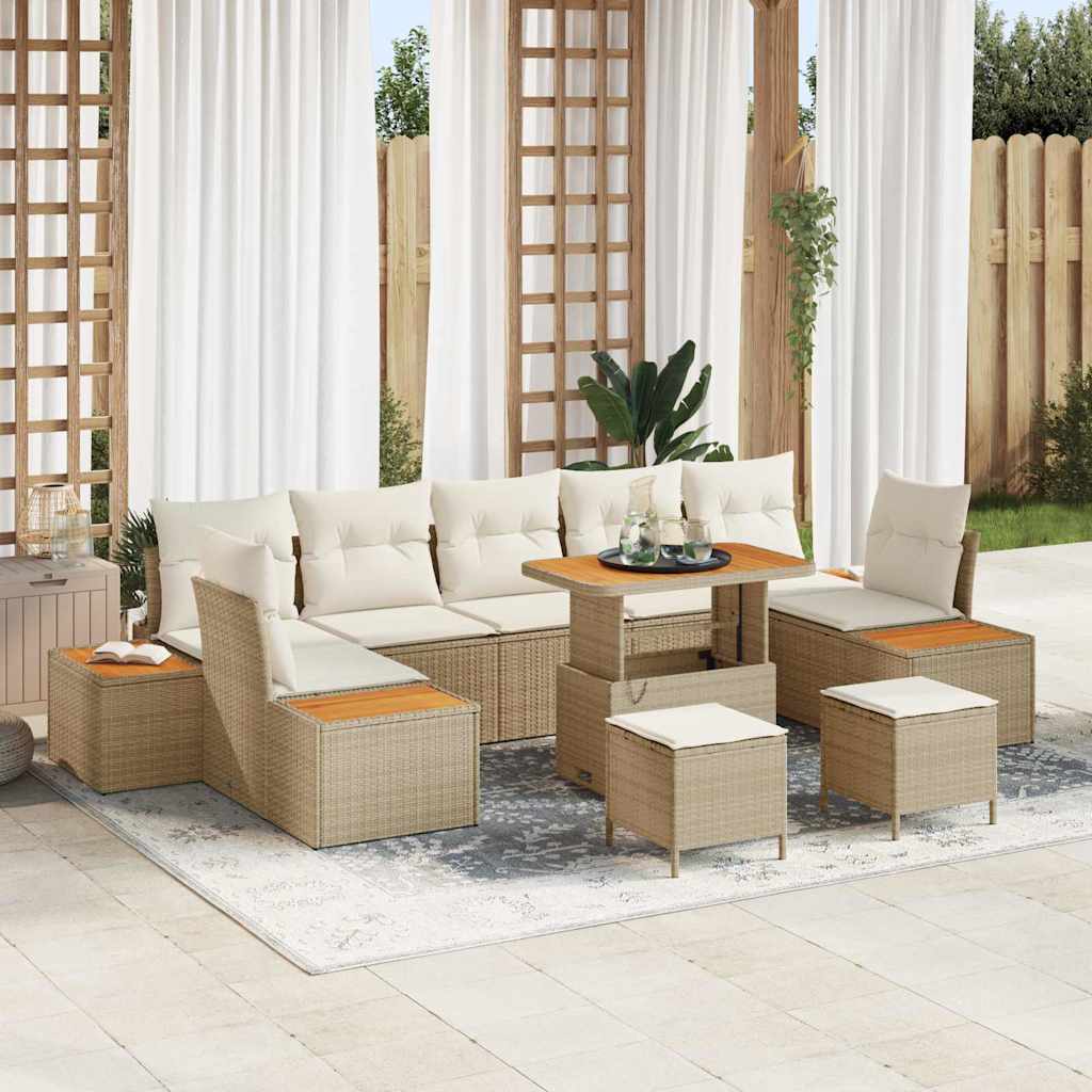 vidaXL Garten-Sofa-Set mit Kissen 10 pcs Schwarz Poly Rattan
