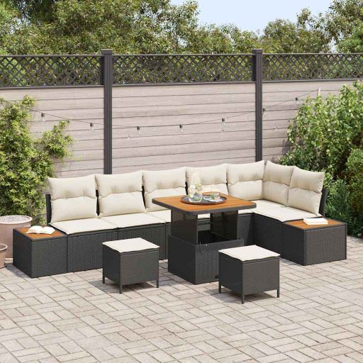 vidaXL Gartensofa-set 9 pcs Schwarz Poly-Rattan