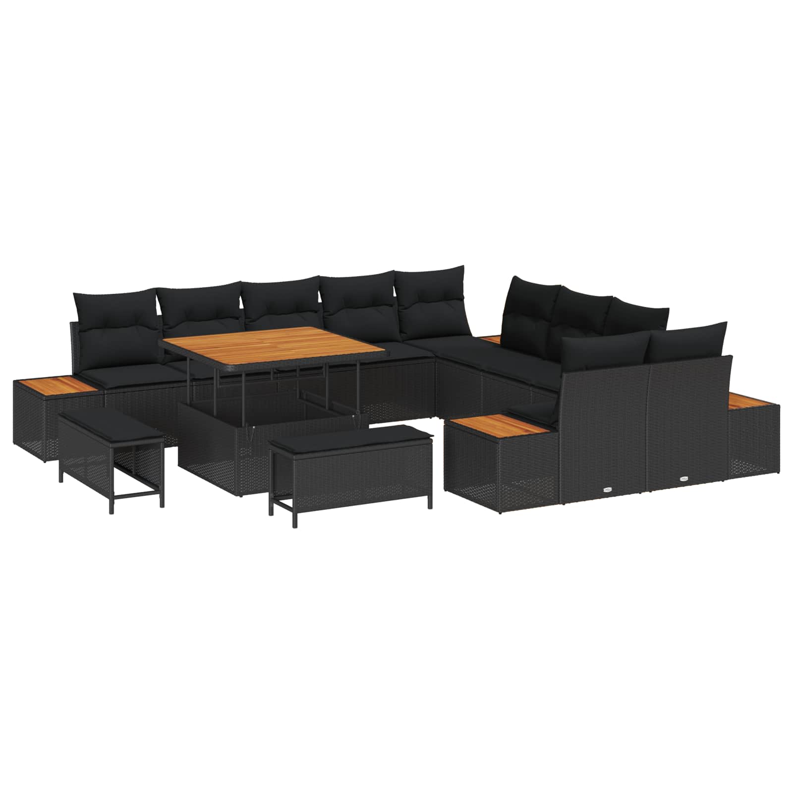 vidaXL Garten-Sofa-Set mit Kissen 13 pcs Schwarz Poly Rattan