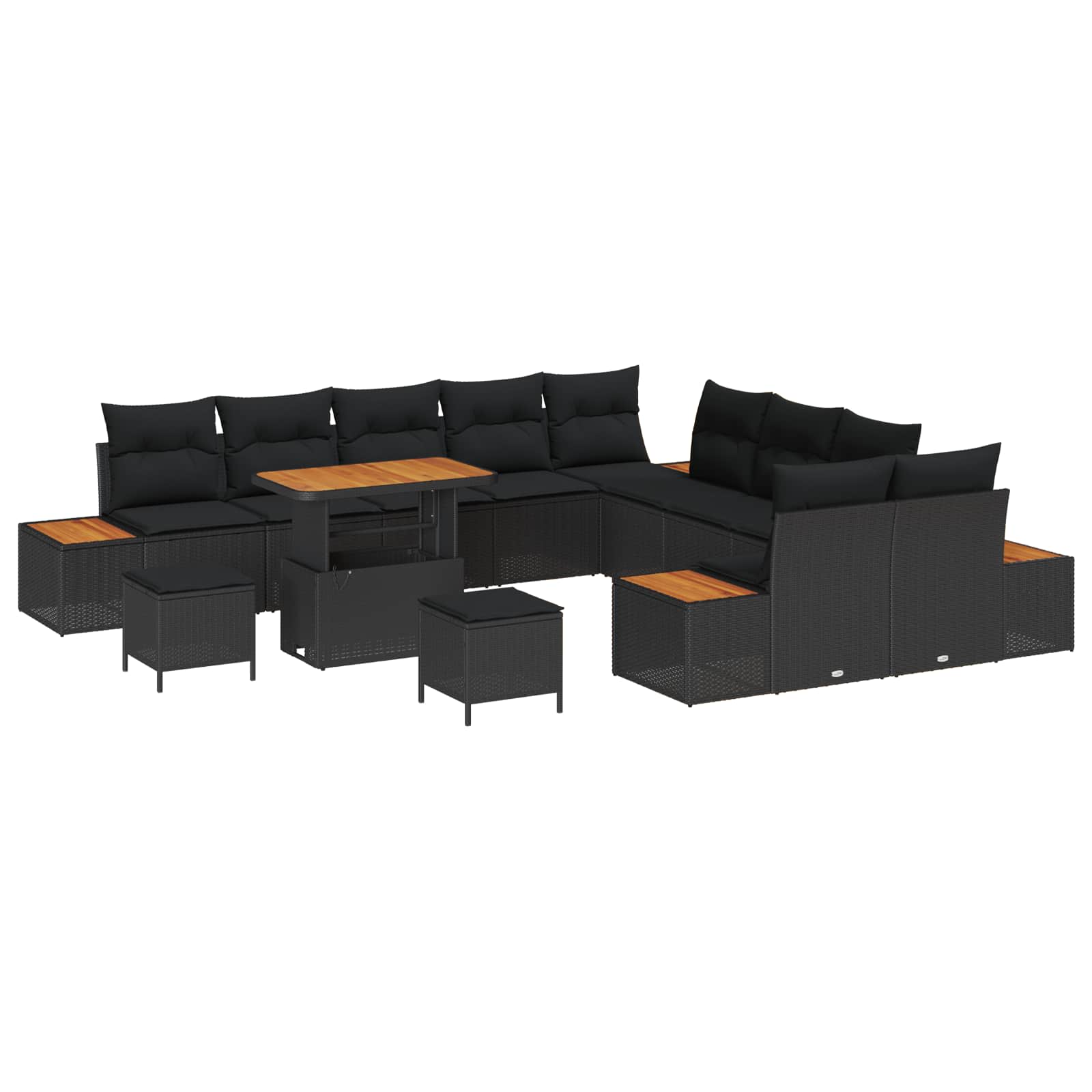vidaXL Garten-Sofa-Set mit Kissen 13 pcs Schwarz Poly Rattan