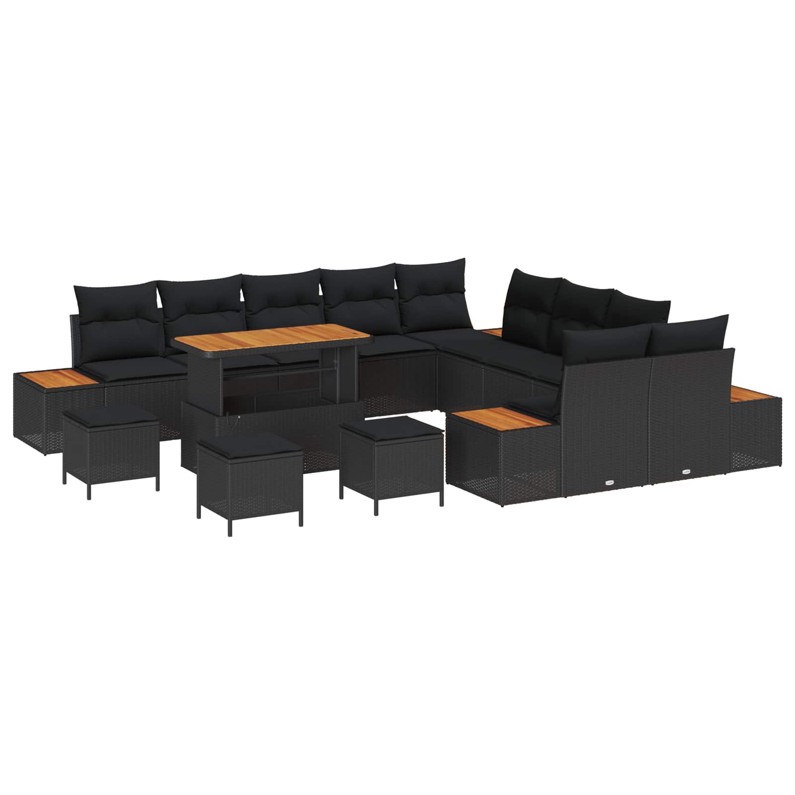 vidaXL Garten-Sofa-Set mit Kissen 13 pcs Schwarz Poly Rattan