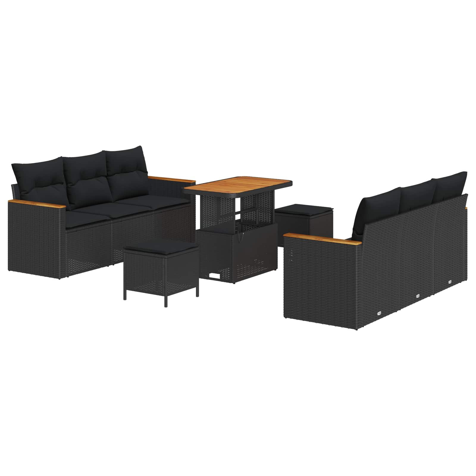 vidaXL Gartensofa-set 9 pcs Schwarz Poly-Rattan
