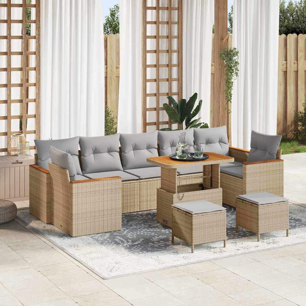 vidaXL Garten-Sofa-Set mit Kissen 10 pcs Schwarz Poly Rattan