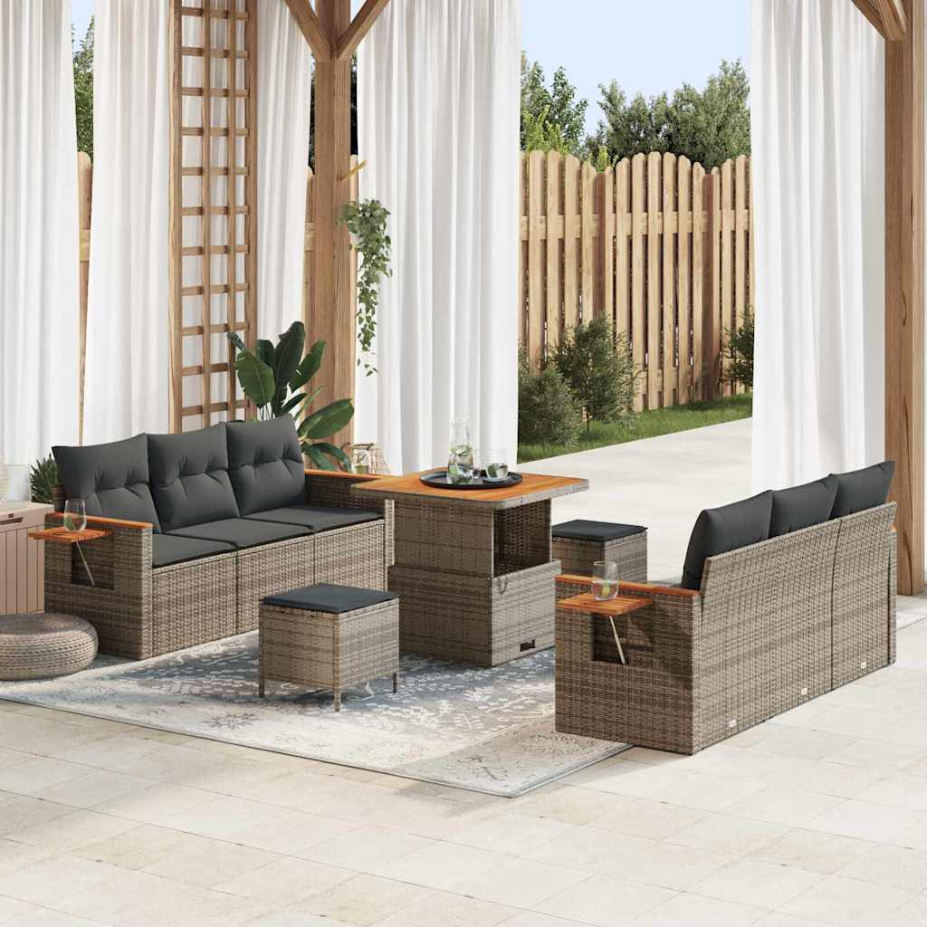 vidaXL Gartensofa-set mit Kissen 9 pcs Schwarz