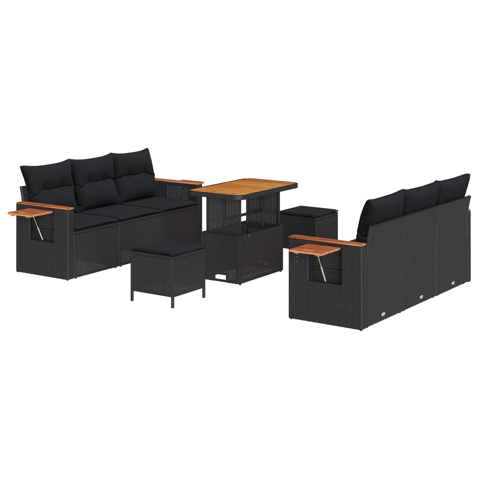 vidaXL Gartensofa-set mit Kissen 9 pcs Schwarz