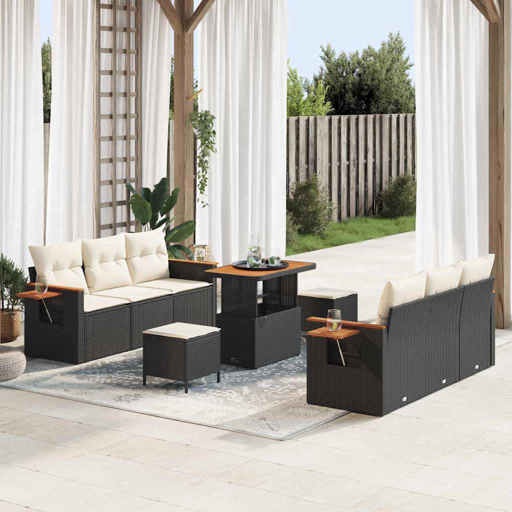 vidaXL Gartensofa-set mit Kissen 9 pcs Schwarz