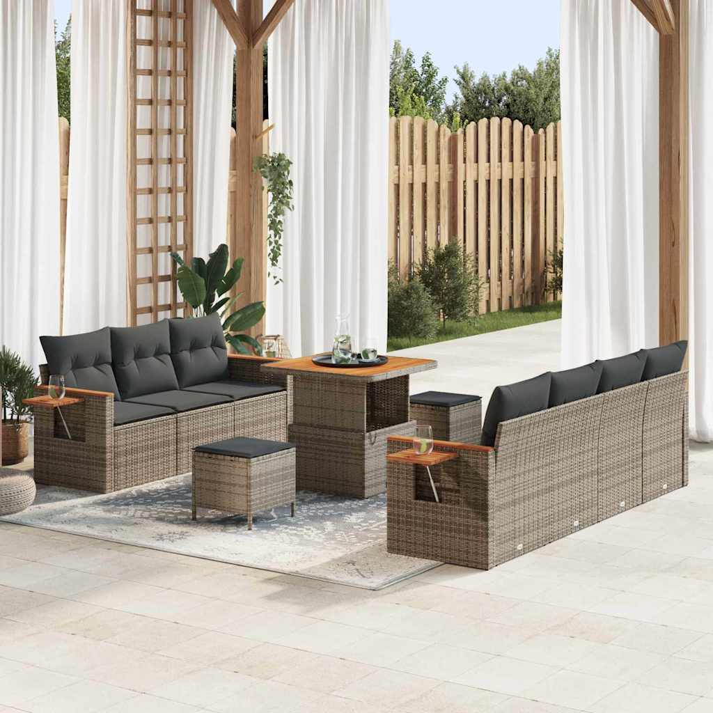 vidaXL Gartensofa-set mit Kissen 10 pcs Schwarz