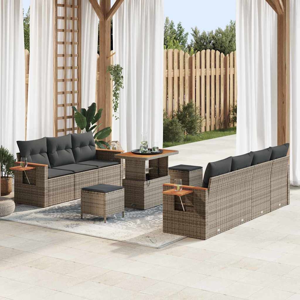vidaXL Gartensofa-set mit Kissen 10 pcs Schwarz
