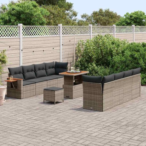 vidaXL Gartensofa-set mit Kissen 11 pcs Schwarz