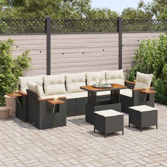 vidaXL Gartensofa-set mit Kissen 10 pcs Schwarz