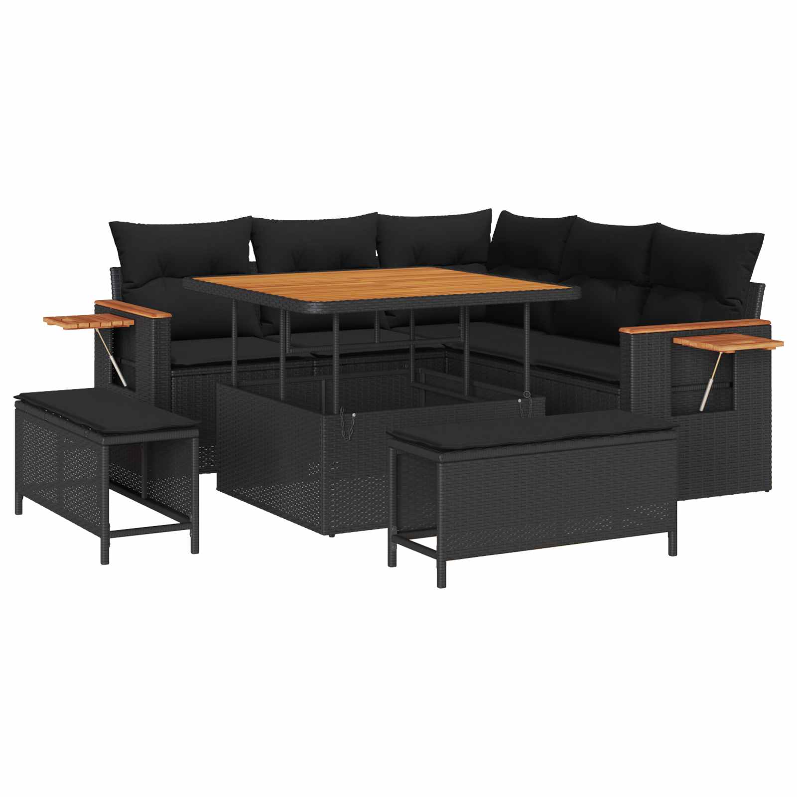 vidaXL Garten-Sofa-Set mit Kissen 8 pcs Schwarz