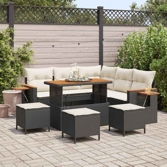 vidaXL Garten-Sofa-Set mit Kissen 8 pcs Schwarz