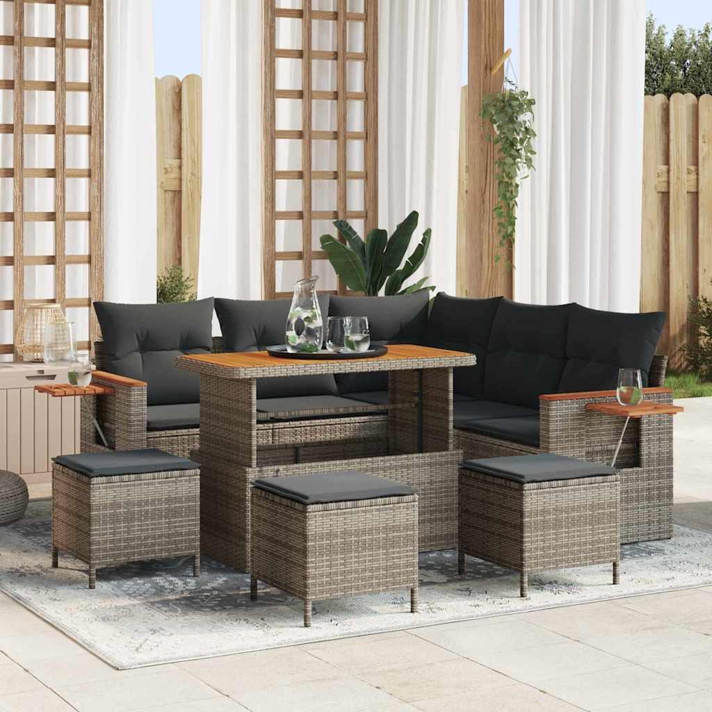 vidaXL Garten-Sofa-Set mit Kissen 8 pcs Schwarz