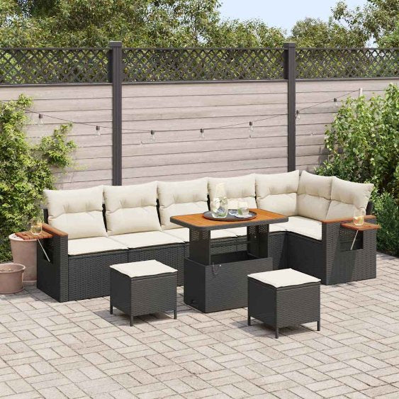 vidaXL Gartensofa-set mit Kissen 9 pcs Schwarz