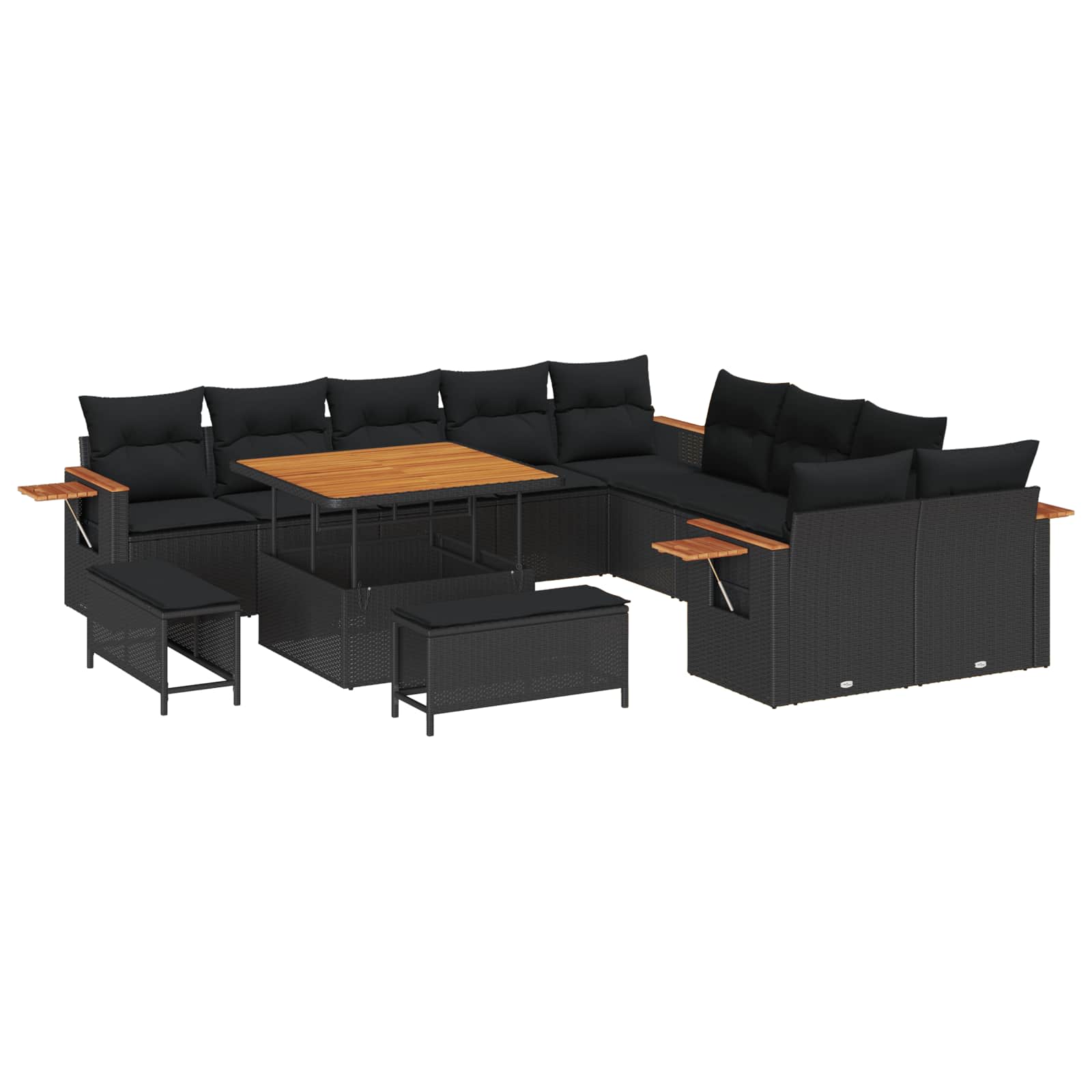 vidaXL Garten-Sofa-Set mit Kissen 13 pcs Schwarz