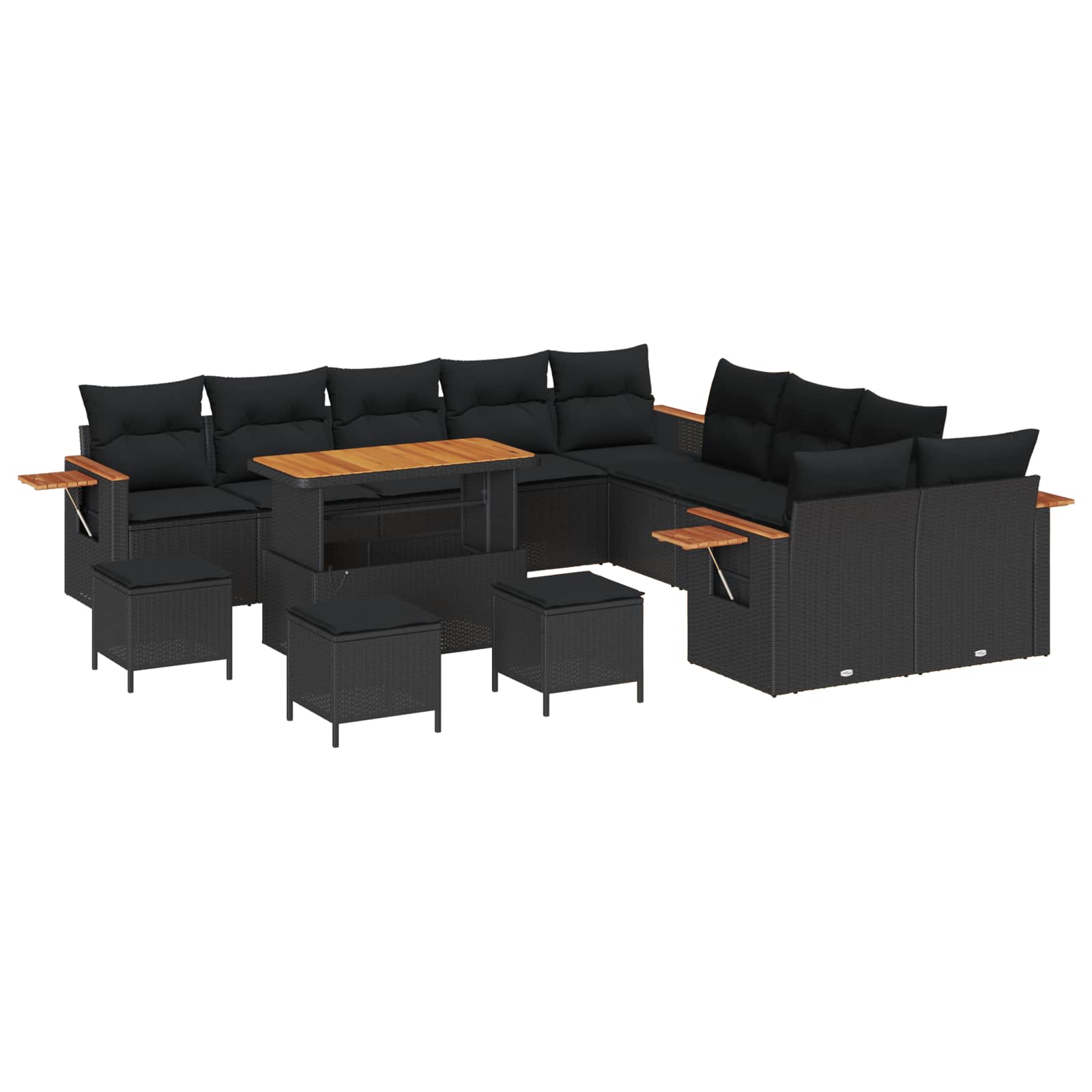 vidaXL Garten-Sofa-Set mit Kissen 13 pcs Schwarz