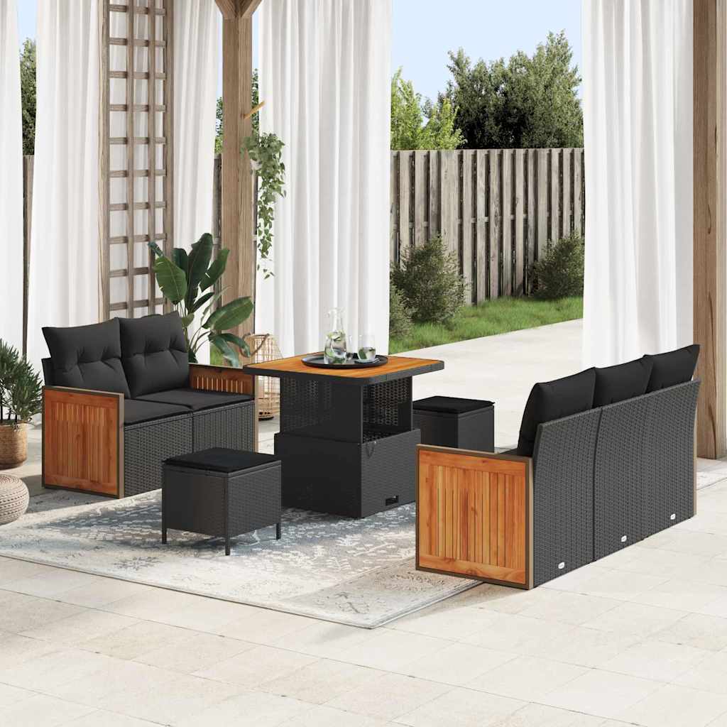 vidaXL Garten-Sofa-Set mit Kissen 8 pcs Schwarz