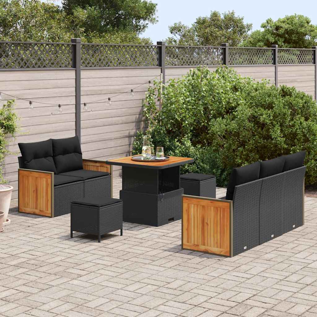 vidaXL Garten-Sofa-Set mit Kissen 8 pcs Schwarz
