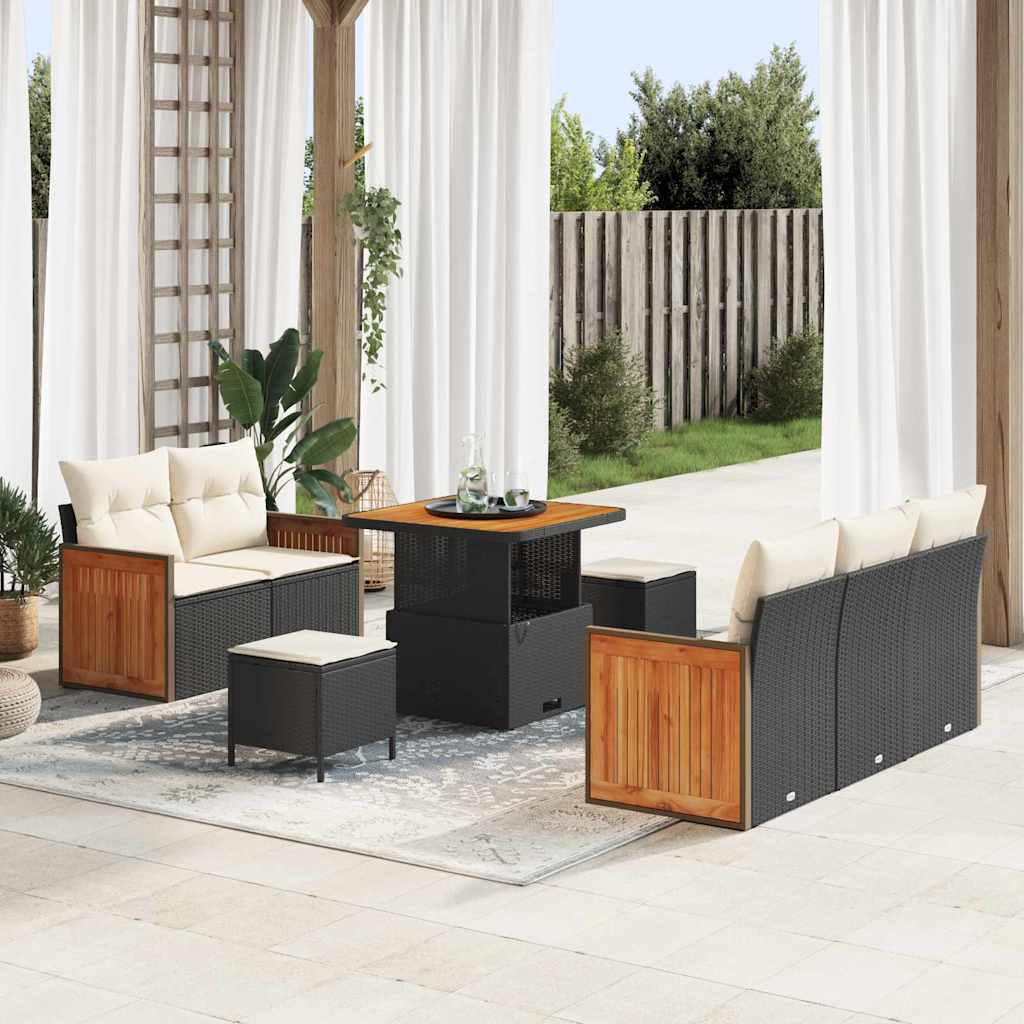 vidaXL Garten-Sofa-Set mit Kissen 8 pcs Schwarz
