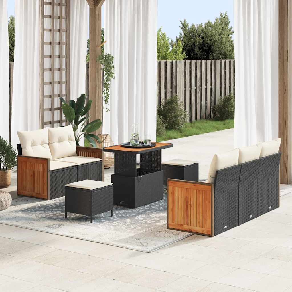 vidaXL Garten-Sofa-Set mit Kissen 8 pcs Schwarz