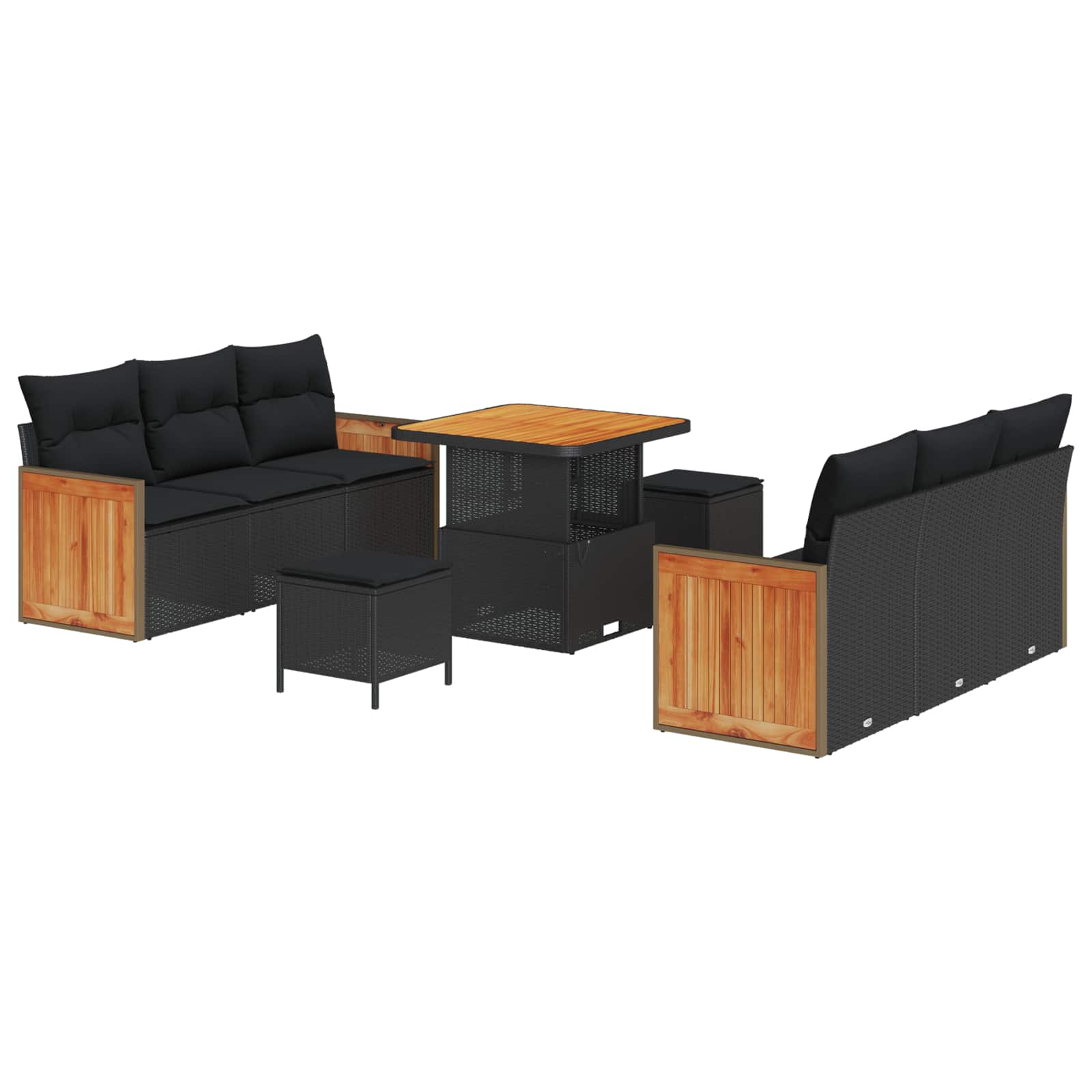 vidaXL Garten-Sofa-Set mit Kissen 9 pcs Schwarz