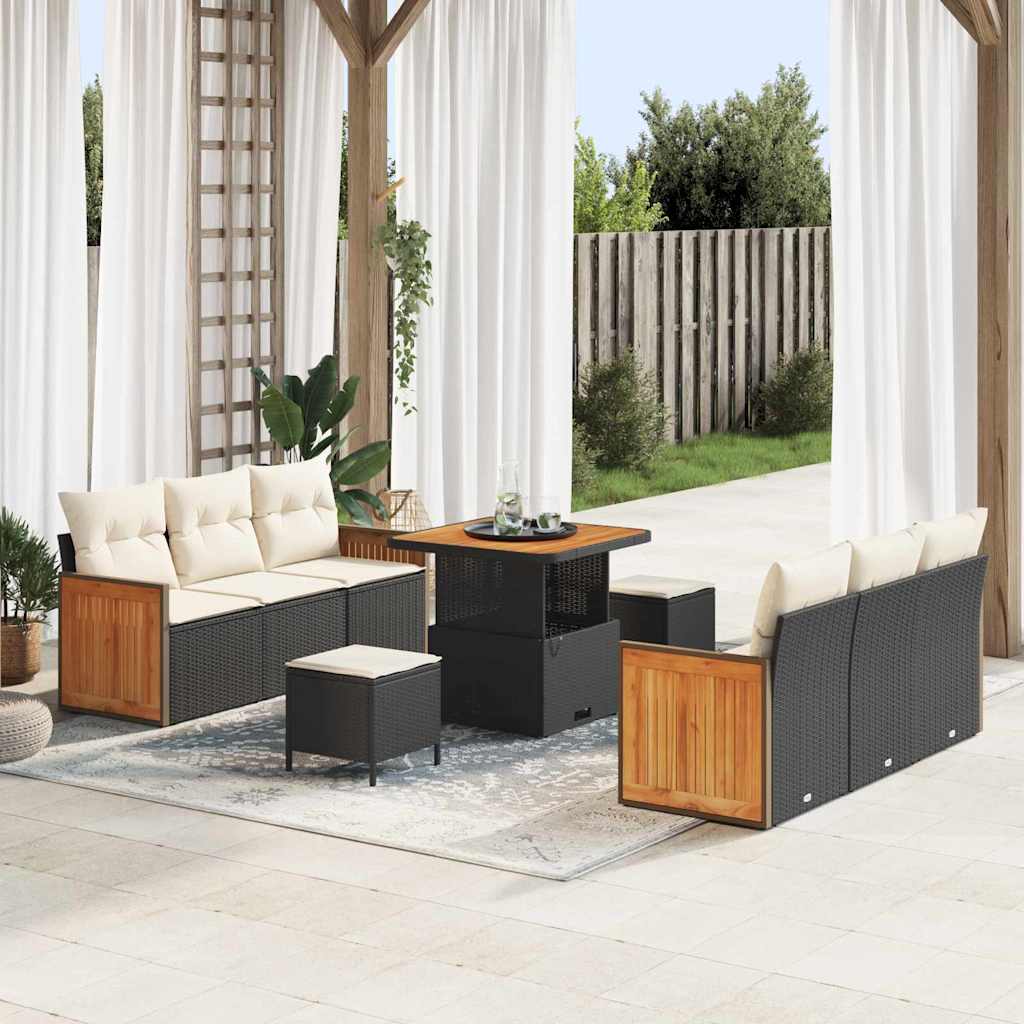vidaXL Garten-Sofa-Set mit Kissen 9 pcs Schwarz