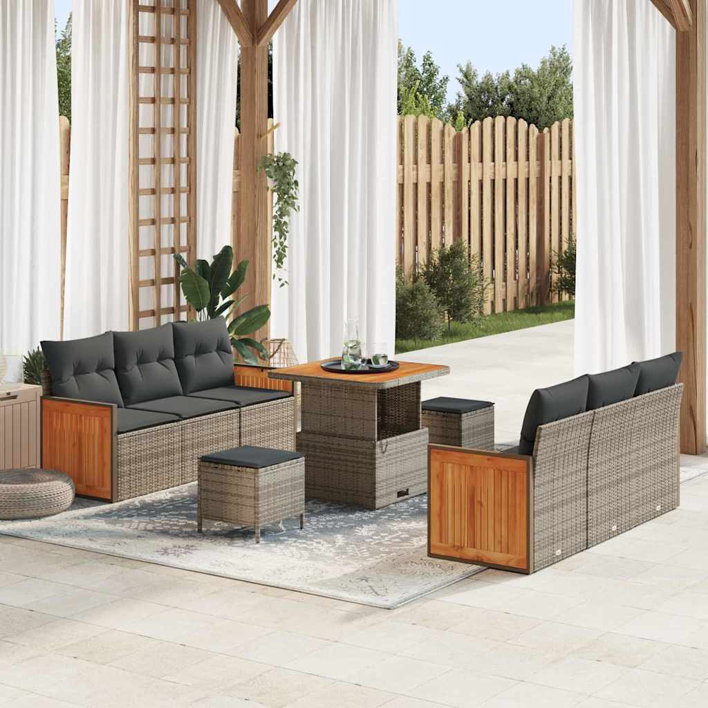 vidaXL Garten-Sofa-Set mit Kissen 9 pcs Schwarz