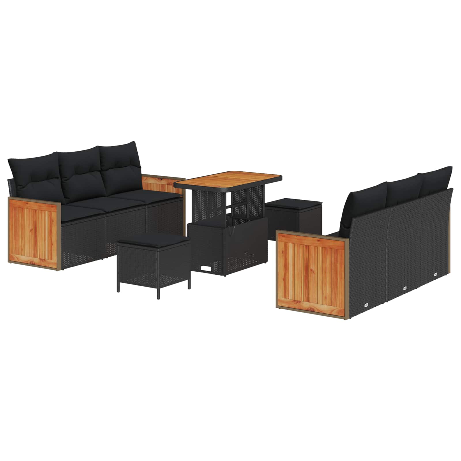 vidaXL Garten-Sofa-Set mit Kissen 9 pcs Schwarz
