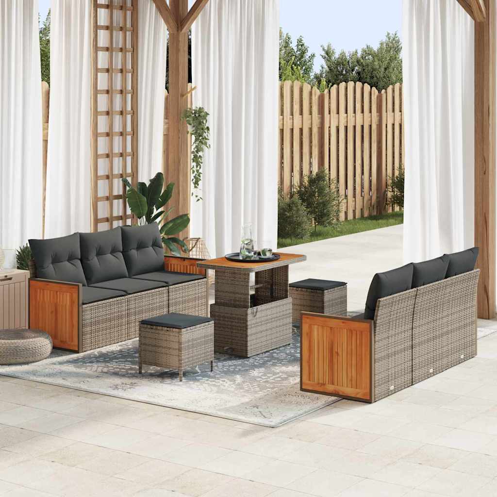 vidaXL Garten-Sofa-Set mit Kissen 9 pcs Schwarz