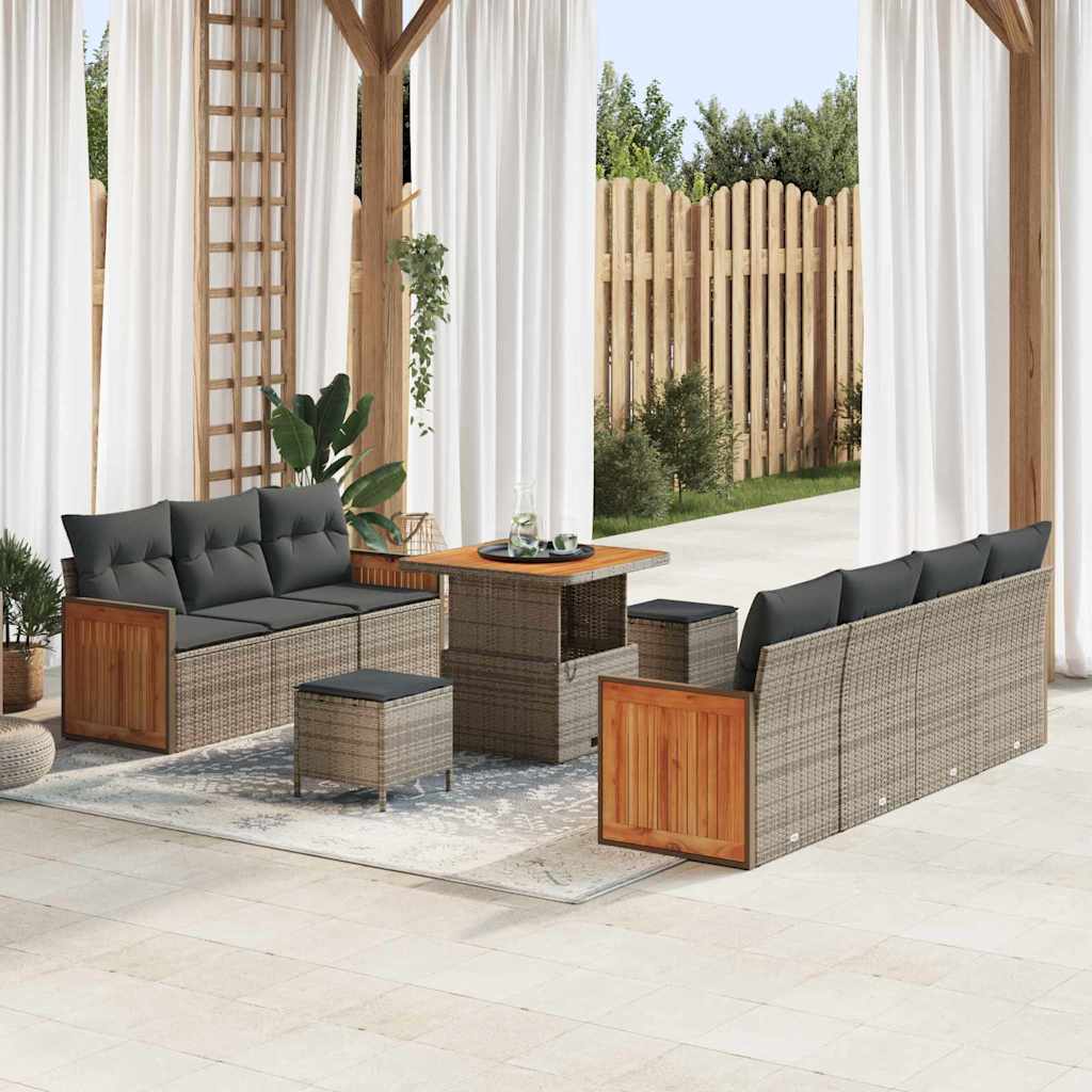 vidaXL Garten-Sofa-Set mit Kissen mit Speicher 10 pcs Schwarz