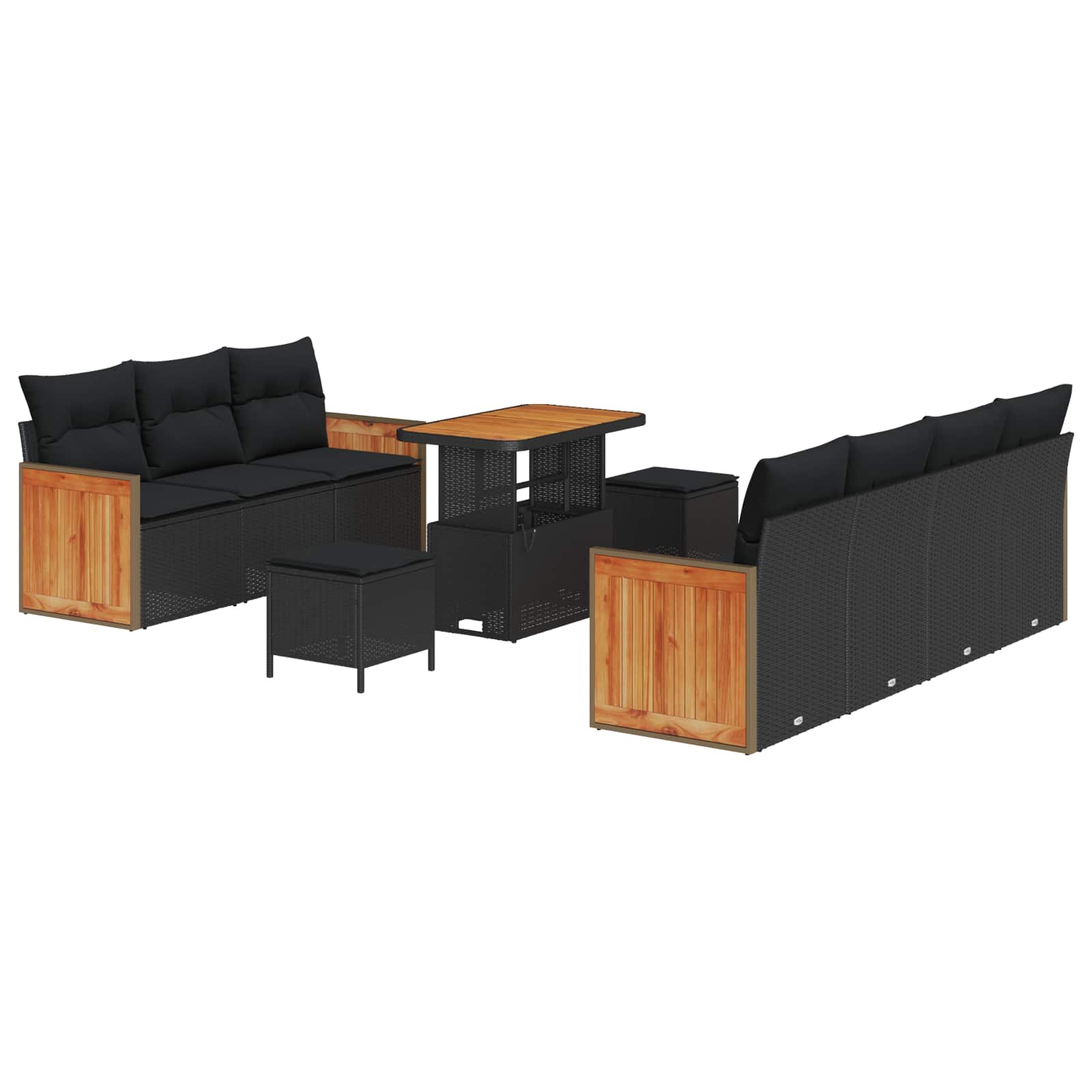 vidaXL Garten-Sofa-Set mit Kissen mit Speicher 10 pcs Schwarz