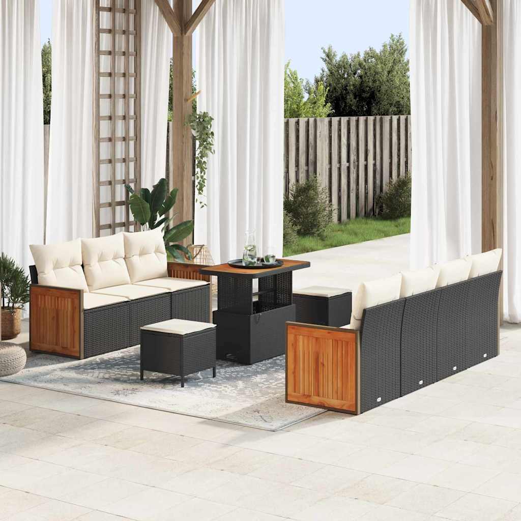 vidaXL Garten-Sofa-Set mit Kissen mit Speicher 10 pcs Schwarz