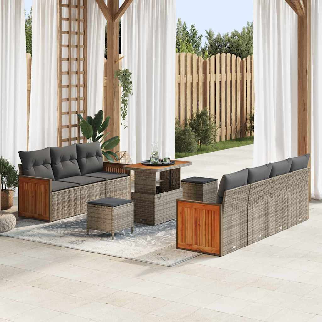 vidaXL Garten-Sofa-Set mit Kissen mit Speicher 10 pcs Schwarz